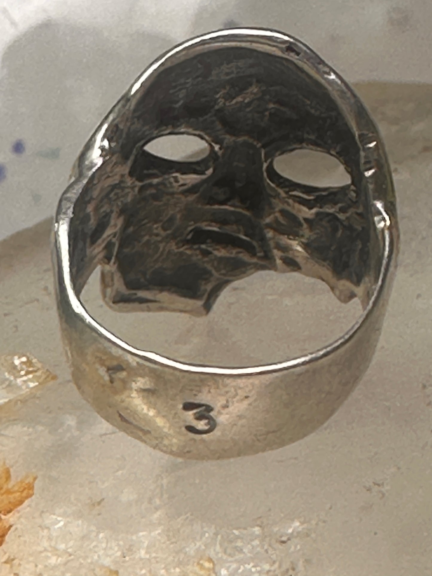 Vintage Face ring mask band fisize 7.50 sterling silver women