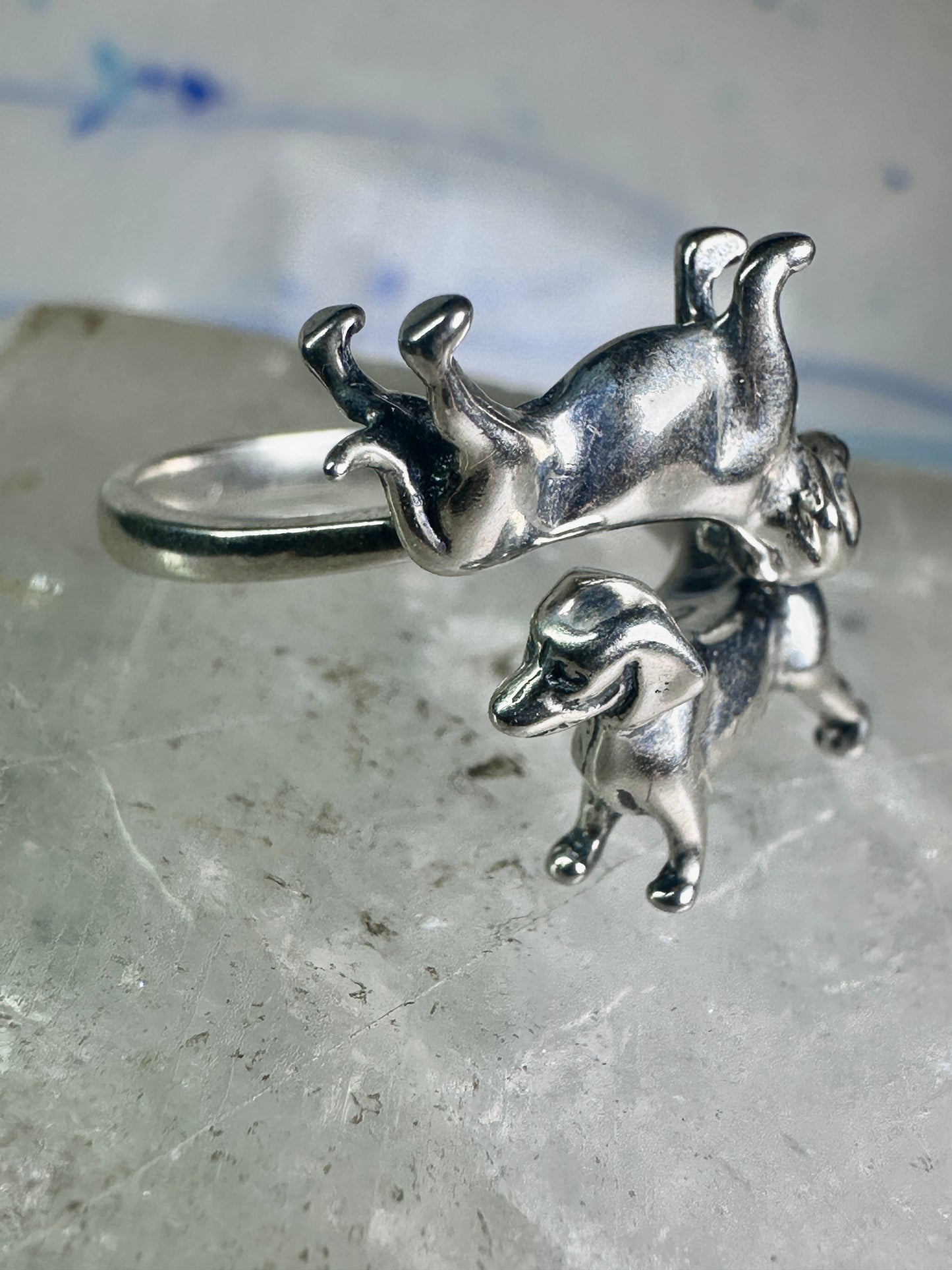 Dachshund ring dog band size 6 adj sterling silver women