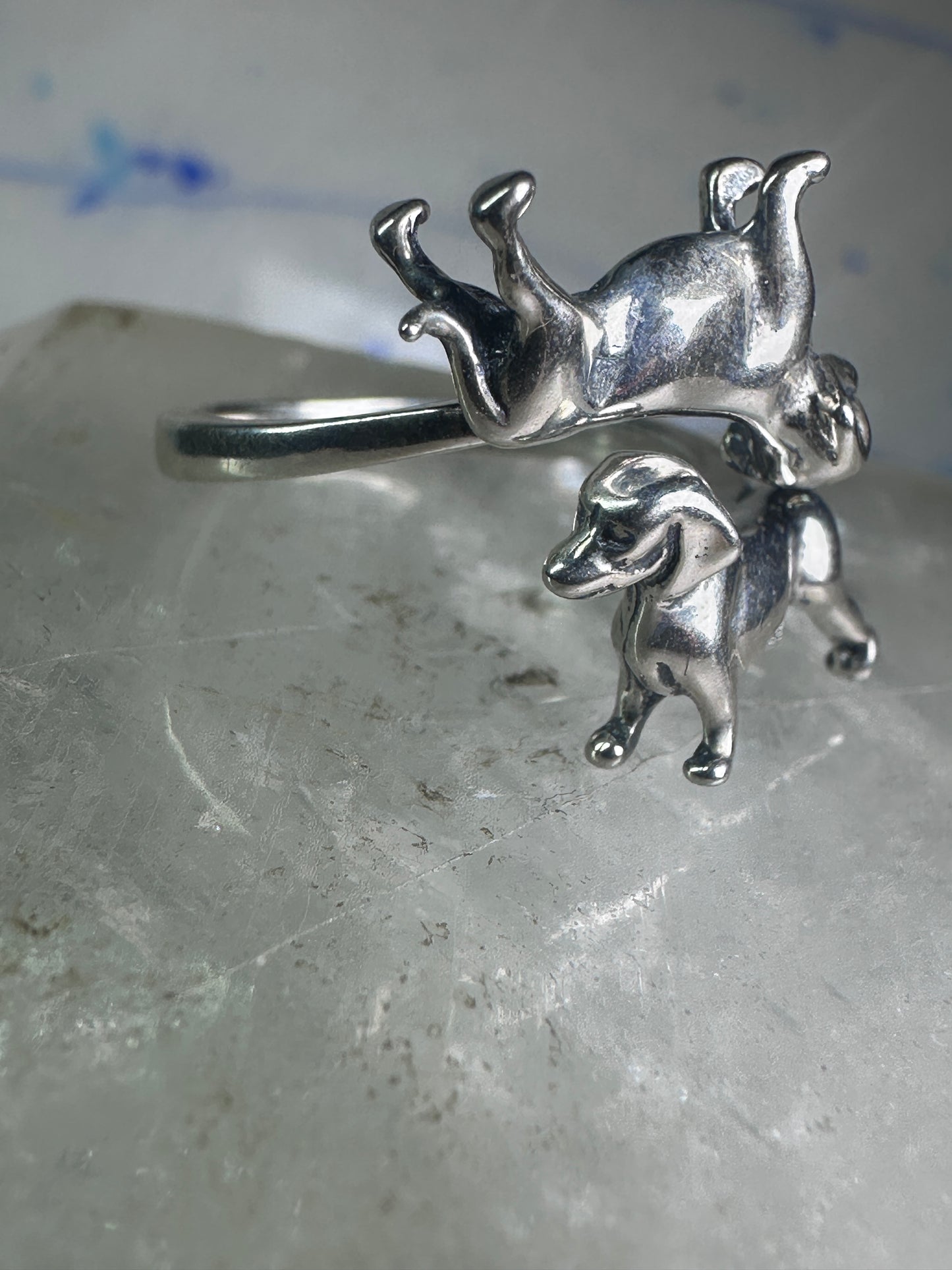 Dachshund ring dog band size 6 adj sterling silver women