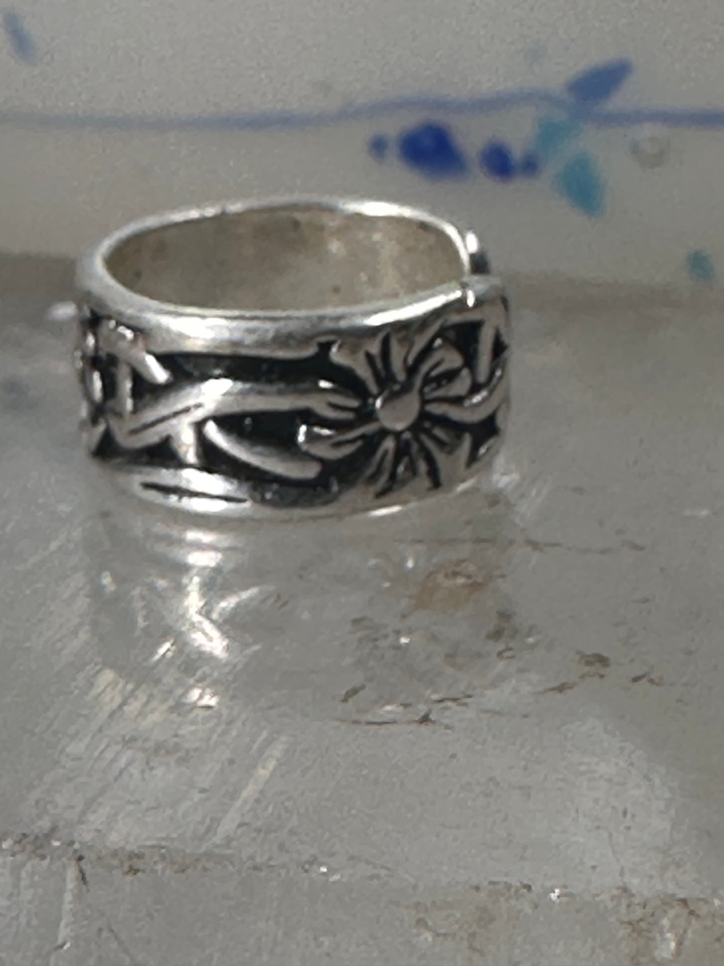 Wide floral ring toe band size 2 adjustable sterling silver women girls