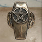 Vintage Sterling Silver Gothic Coffin Pentagram Secret Compartment Poison Ring Size 7.25