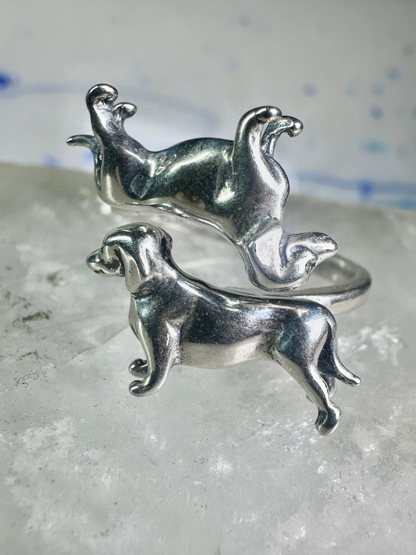 Dachshund ring dog band size 6 adj sterling silver women