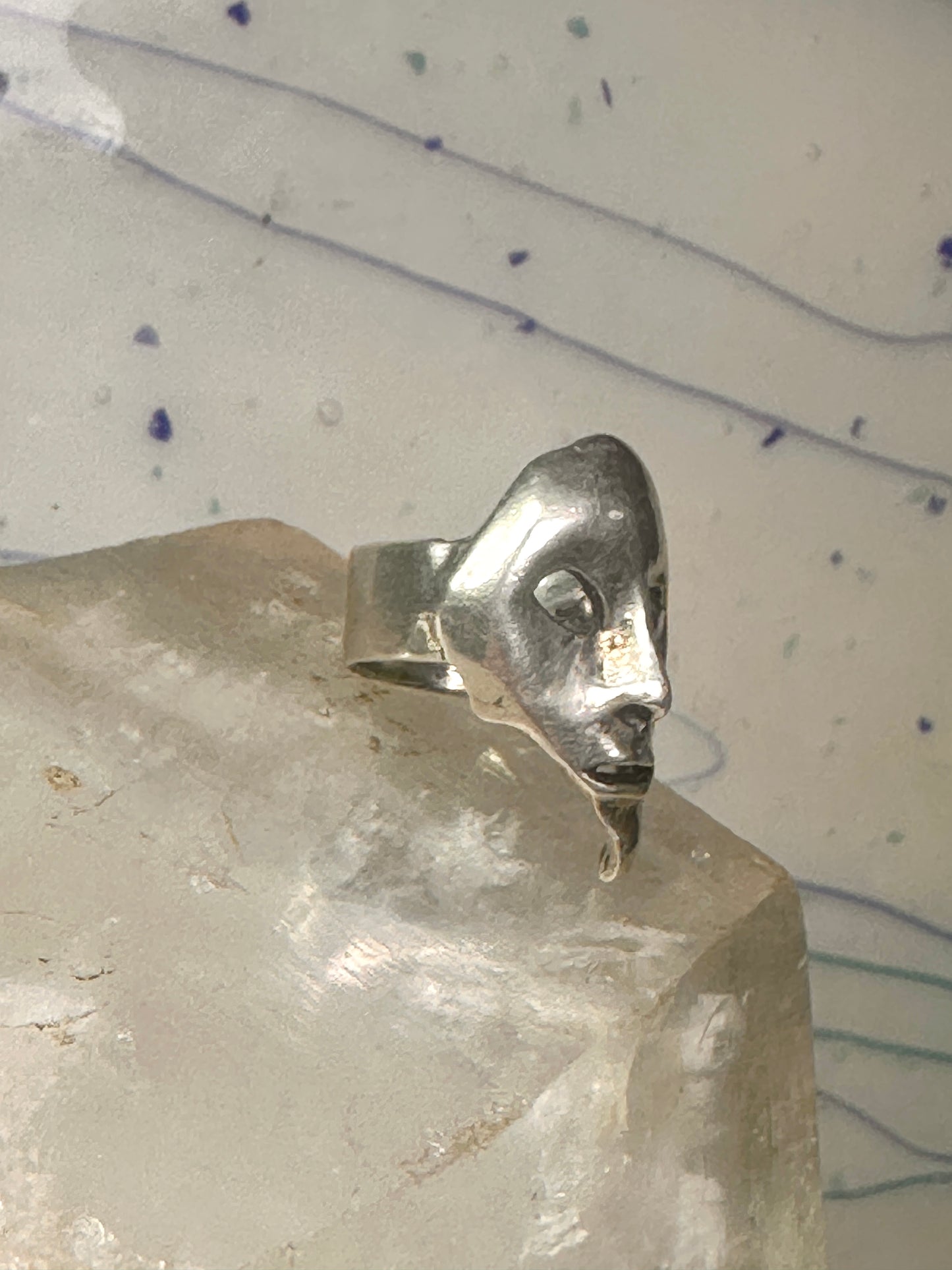 Vintage Face ring mask band fisize 7.50 sterling silver women
