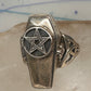 Vintage Sterling Silver Gothic Coffin Pentagram Secret Compartment Poison Ring Size 7.25