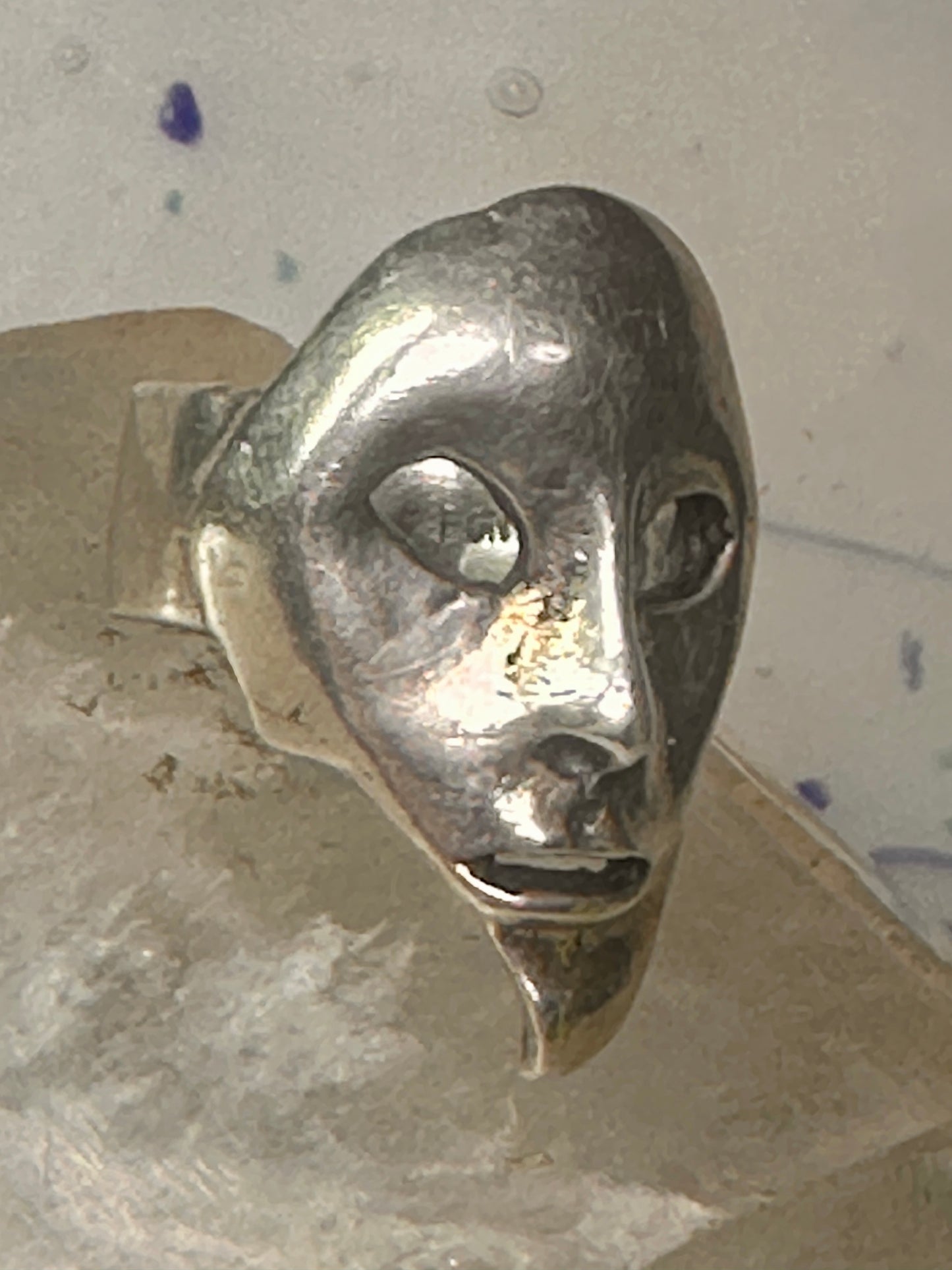 Vintage Face ring mask band fisize 7.50 sterling silver women