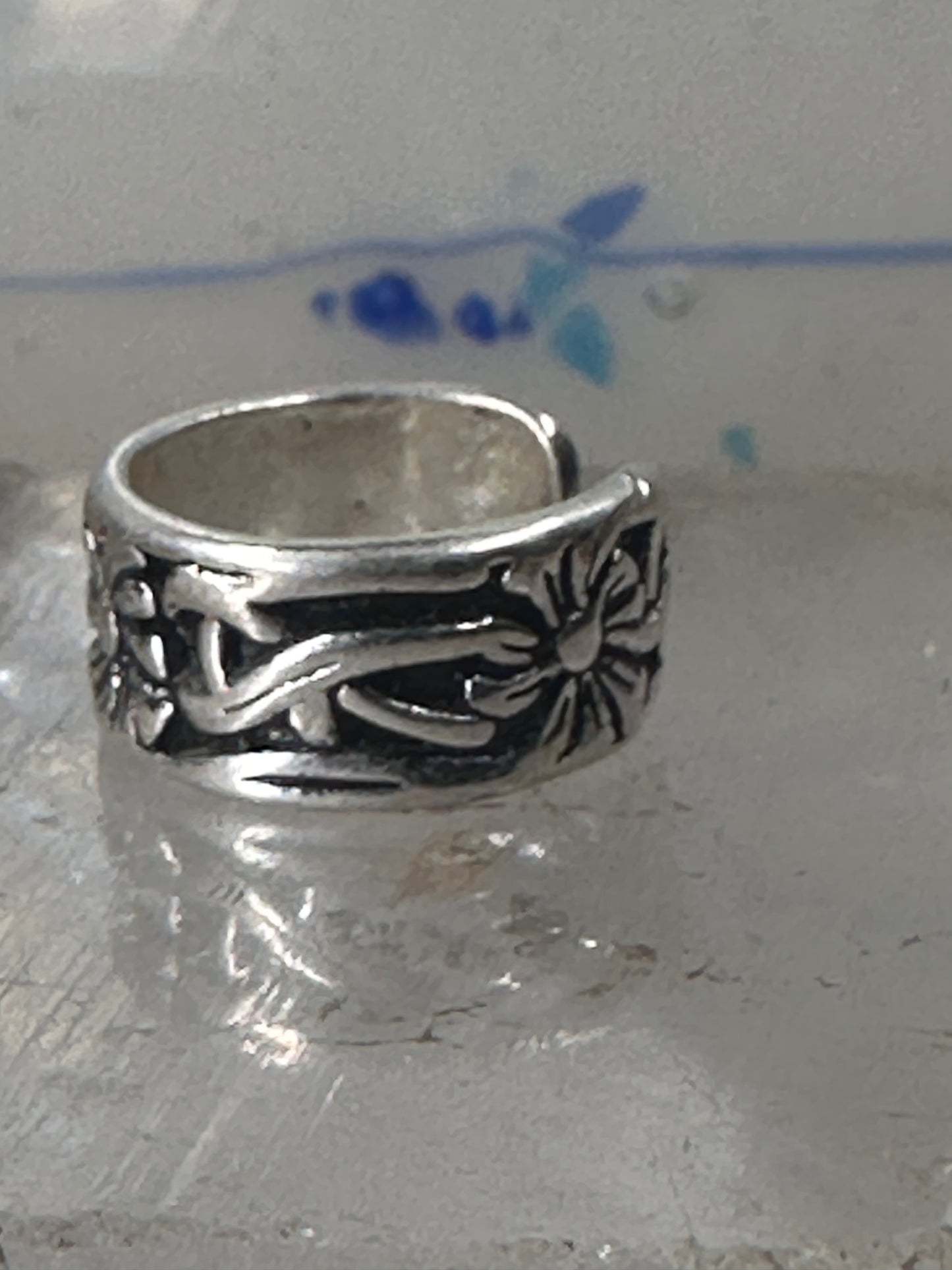 Wide floral ring toe band size 2 adjustable sterling silver women girls