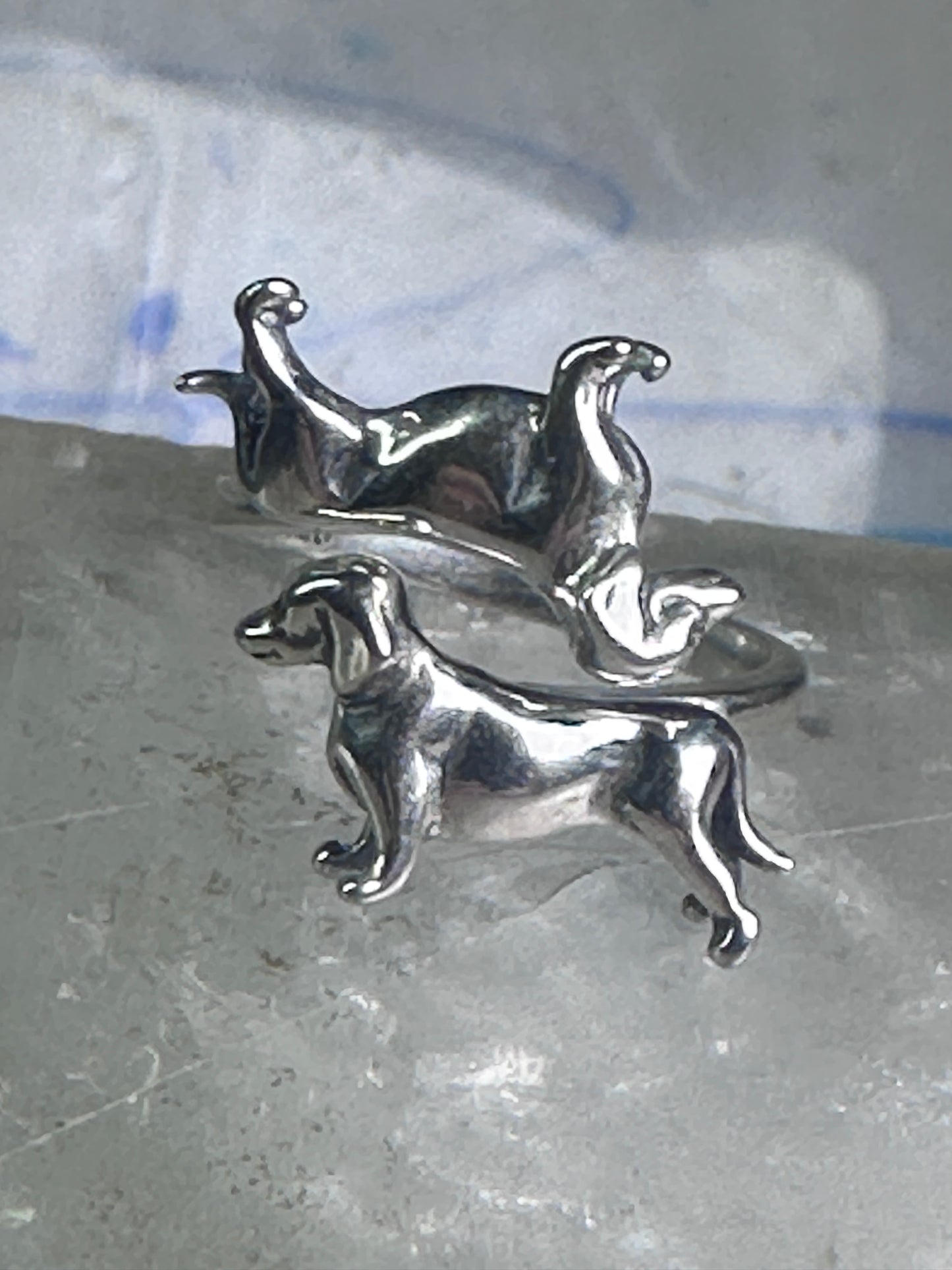 Dachshund ring dog band size 6 adj sterling silver women