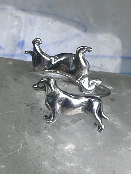 Dachshund ring dog band size 6 adj sterling silver women