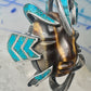 Face ring Mexican tiger eye turquoise chips band sterling silver size 7.75 Cecilia Tono Taxco