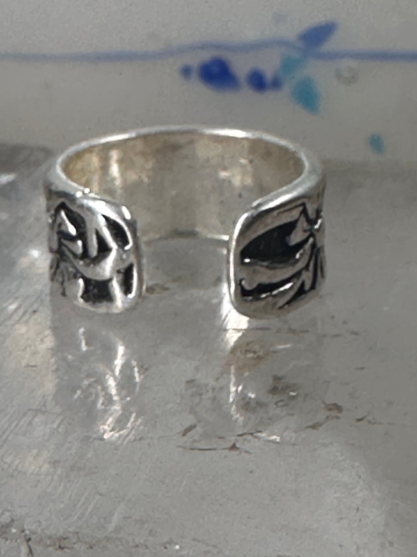 Wide floral ring toe band size 2 adjustable sterling silver women girls