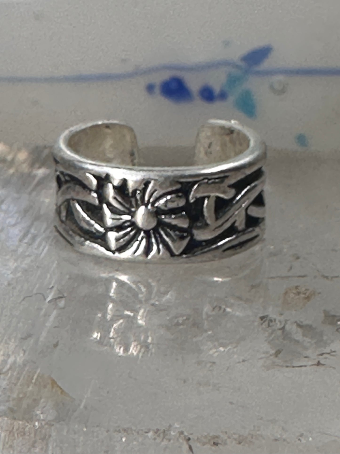 Wide floral ring toe band size 2 adjustable sterling silver women girls