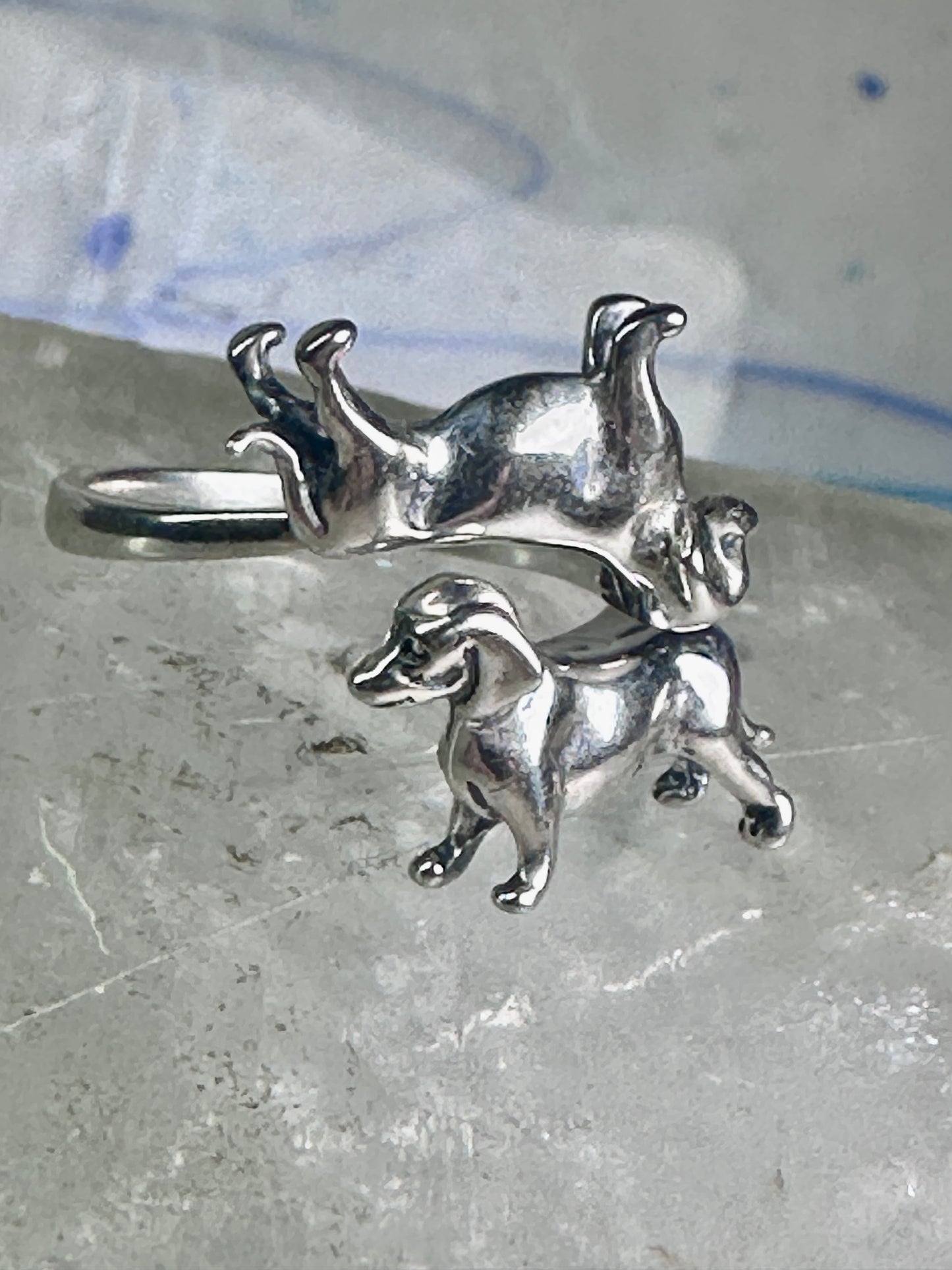 Dachshund ring dog band size 6 adj sterling silver women