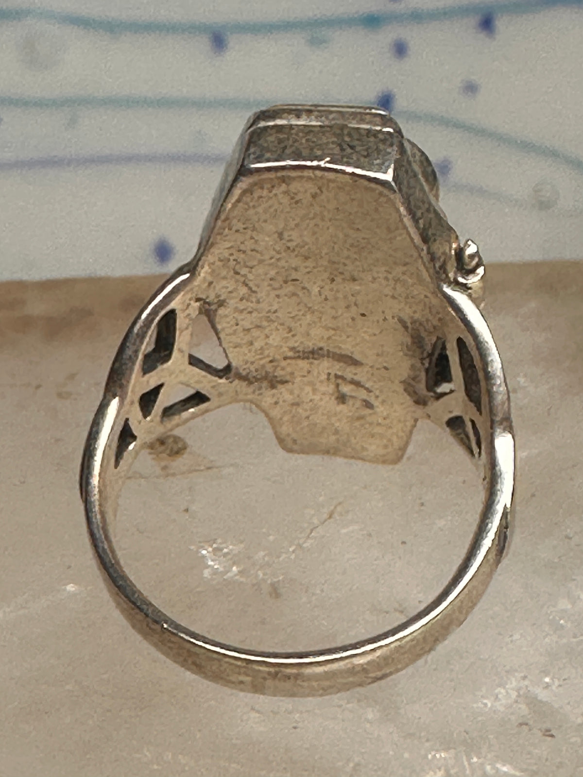 Vintage Sterling Silver Gothic Coffin Pentagram Secret Compartment Poison Ring Size 7.25