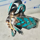 Face ring Mexican tiger eye turquoise chips band sterling silver size 7.75 Cecilia Tono Taxco