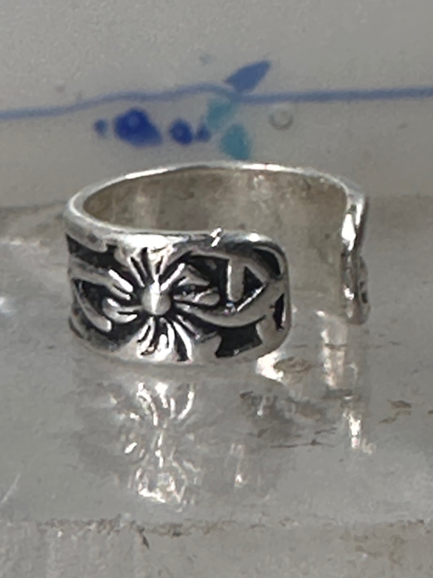 Wide floral ring toe band size 2 adjustable sterling silver women girls