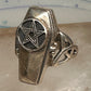Vintage Sterling Silver Gothic Coffin Pentagram Secret Compartment Poison Ring Size 7.25