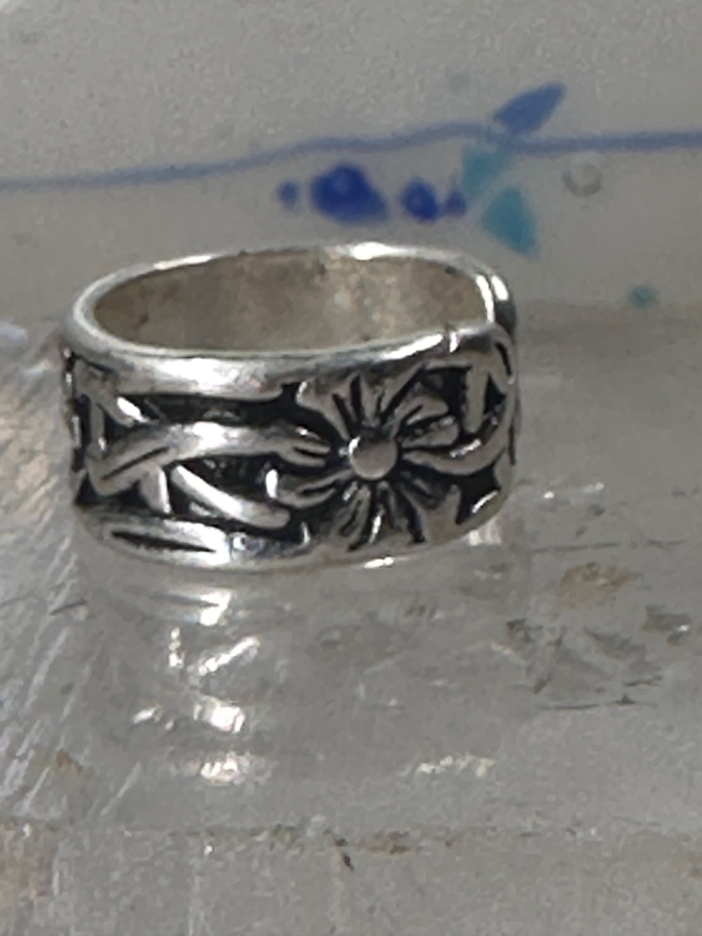 Wide floral ring toe band size 2 adjustable sterling silver women girls