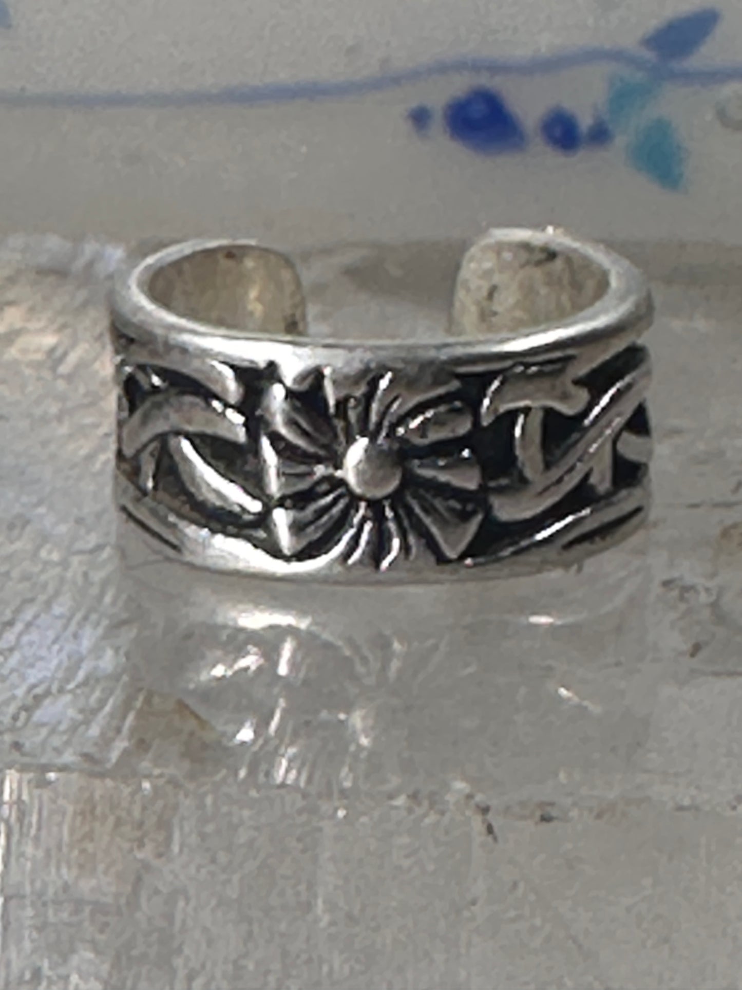 Wide floral ring toe band size 2 adjustable sterling silver women girls