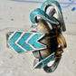 Face ring Mexican tiger eye turquoise chips band sterling silver size 7.75 Cecilia Tono Taxco