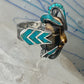 Face ring Mexican tiger eye turquoise chips band sterling silver size 7.75 Cecilia Tono Taxco