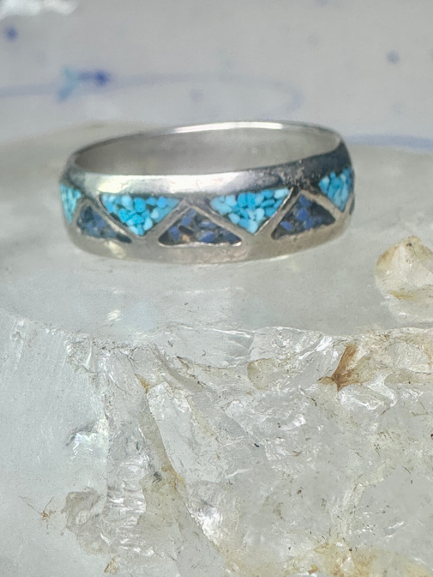 Vintage Zuni ring wedding band&nbsp; turquoise chips blue lapis size 11.2 sterling silver