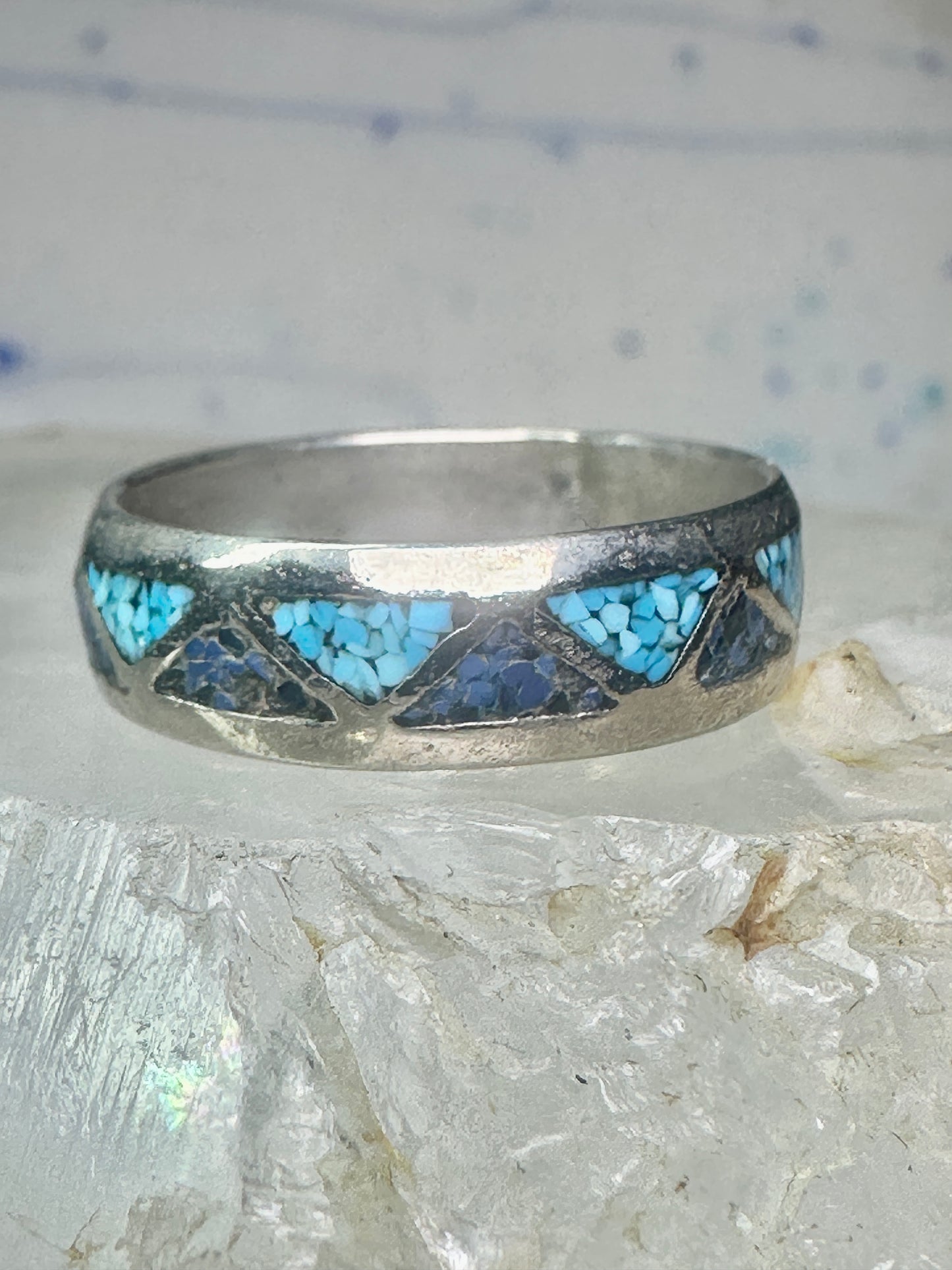 Vintage Zuni ring wedding band&nbsp; turquoise chips blue lapis size 11.2 sterling silver