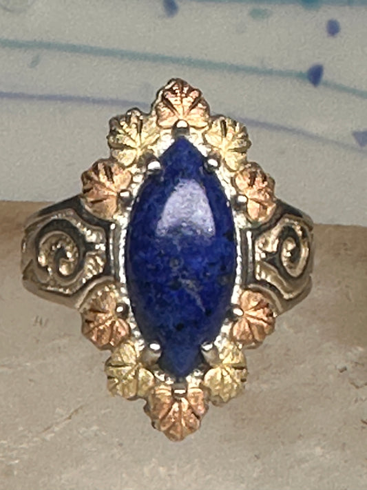 Vintage Mt Rushmore Co Black Hills Gold Sterling Silver 12K Tri Color Gold Lapis Ring Size 6