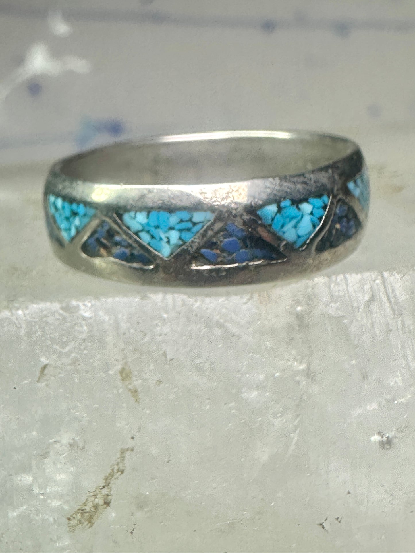 Vintage Zuni ring wedding band&nbsp; turquoise chips blue lapis size 11.2 sterling silver