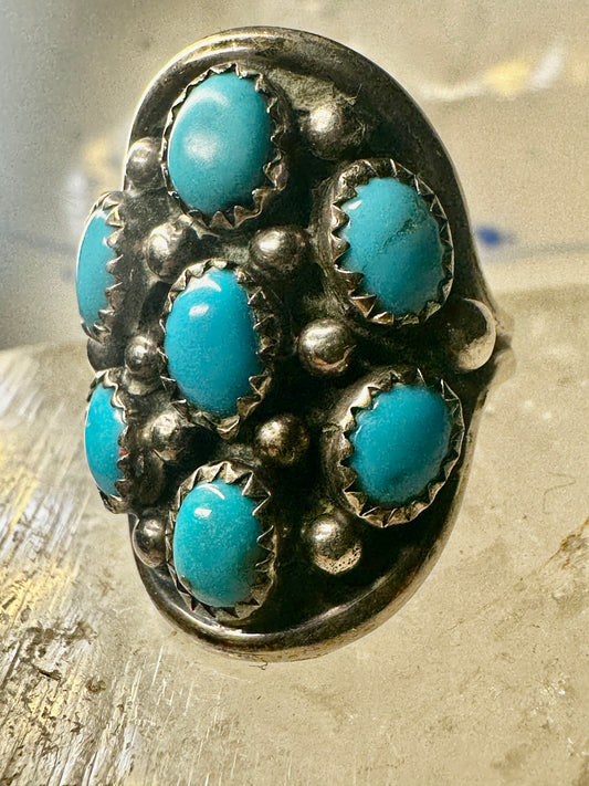 Zuni ring saddle band turquoise size 8.25 petite point sterling silver vintage women
