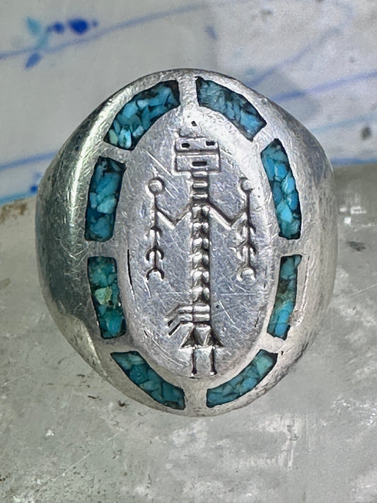 Vintage Kachina ring Turquoise Heavy band size 11 sterling silver women men