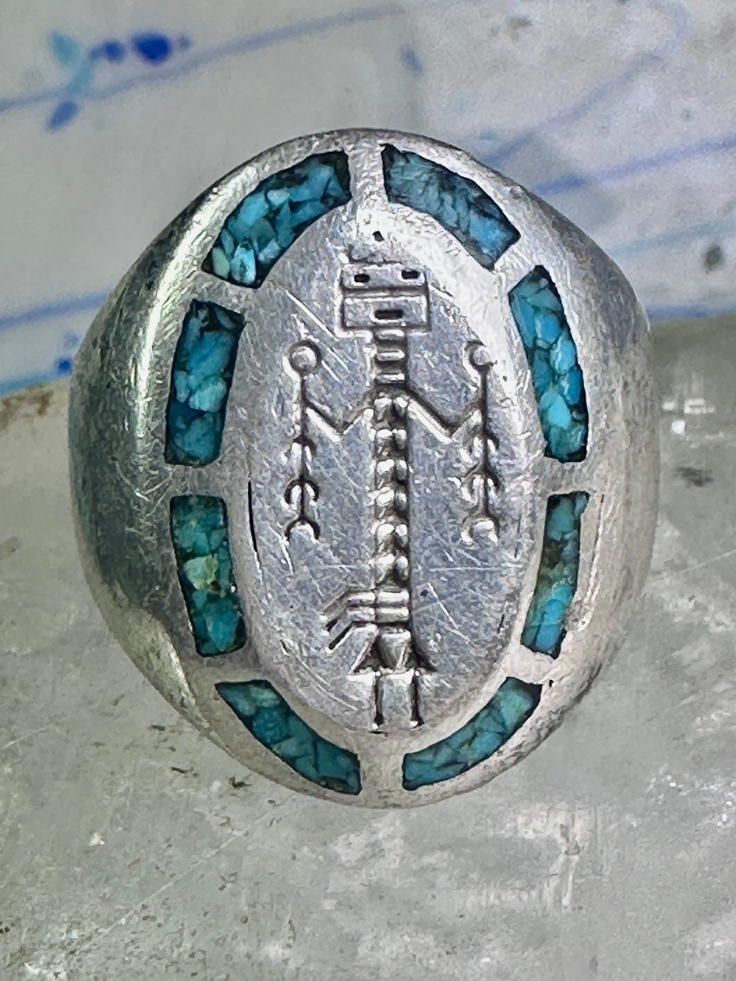 Vintage Kachina ring Turquoise Heavy band size 11 sterling silver women men