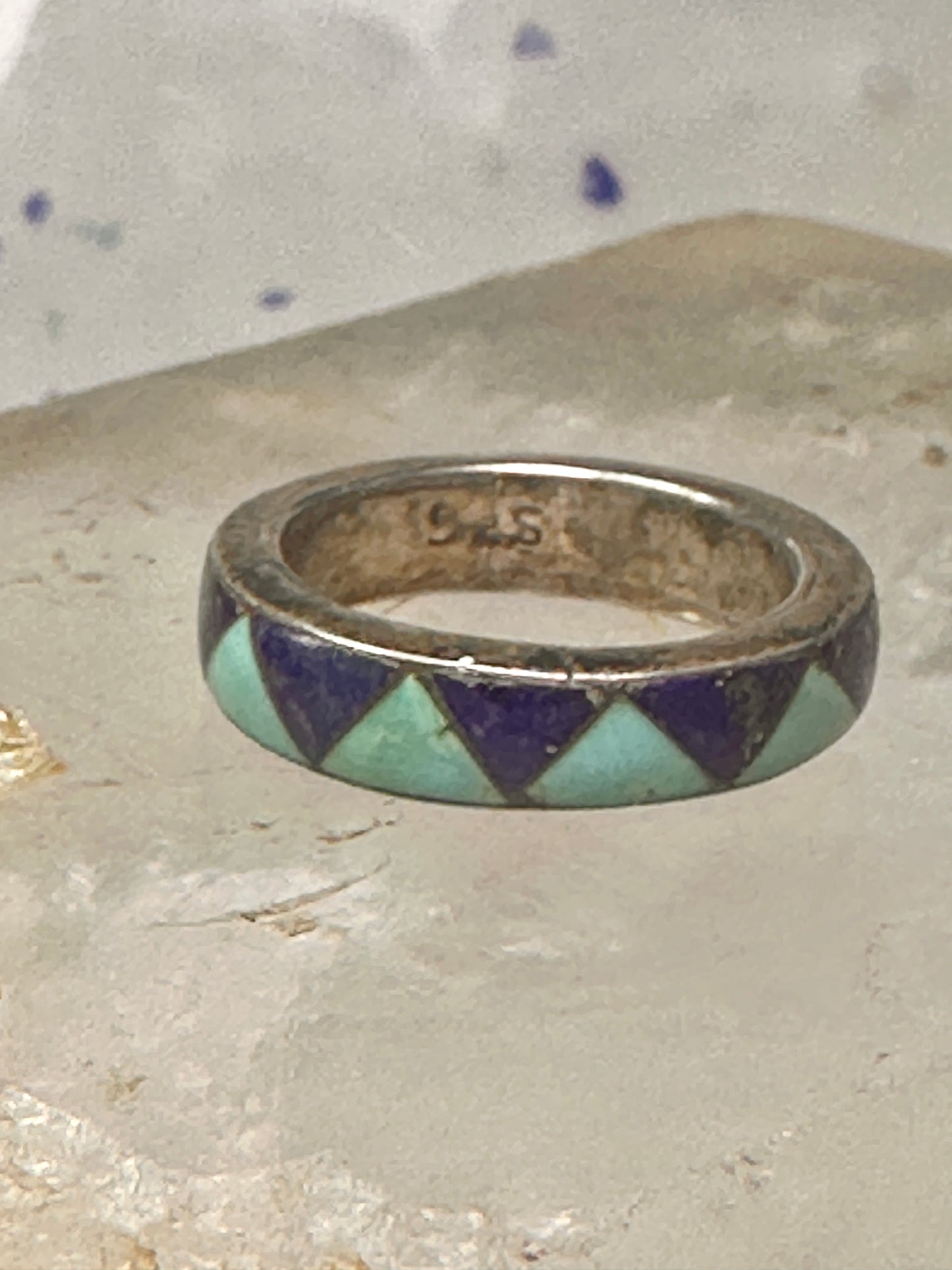 Vintage turquoise lapis ring southwestern wedding band size 5.75 sterling silver women