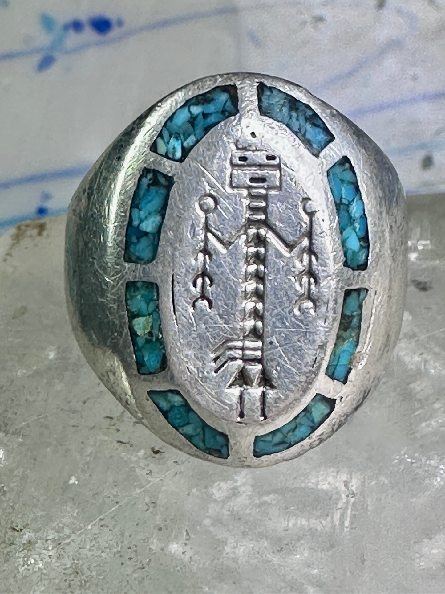 Vintage Kachina ring Turquoise Heavy band size 11 sterling silver women men