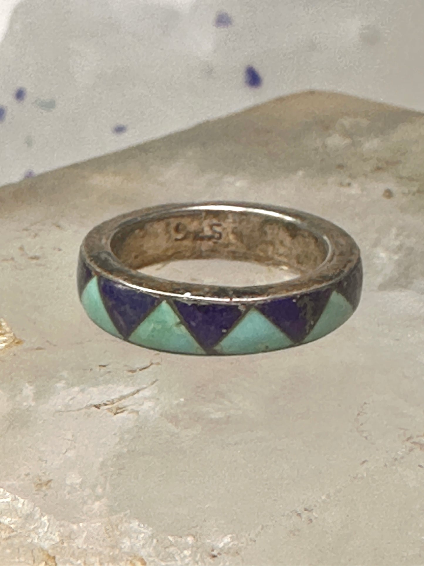 Vintage turquoise lapis ring southwestern wedding band size 5.75 sterling silver women