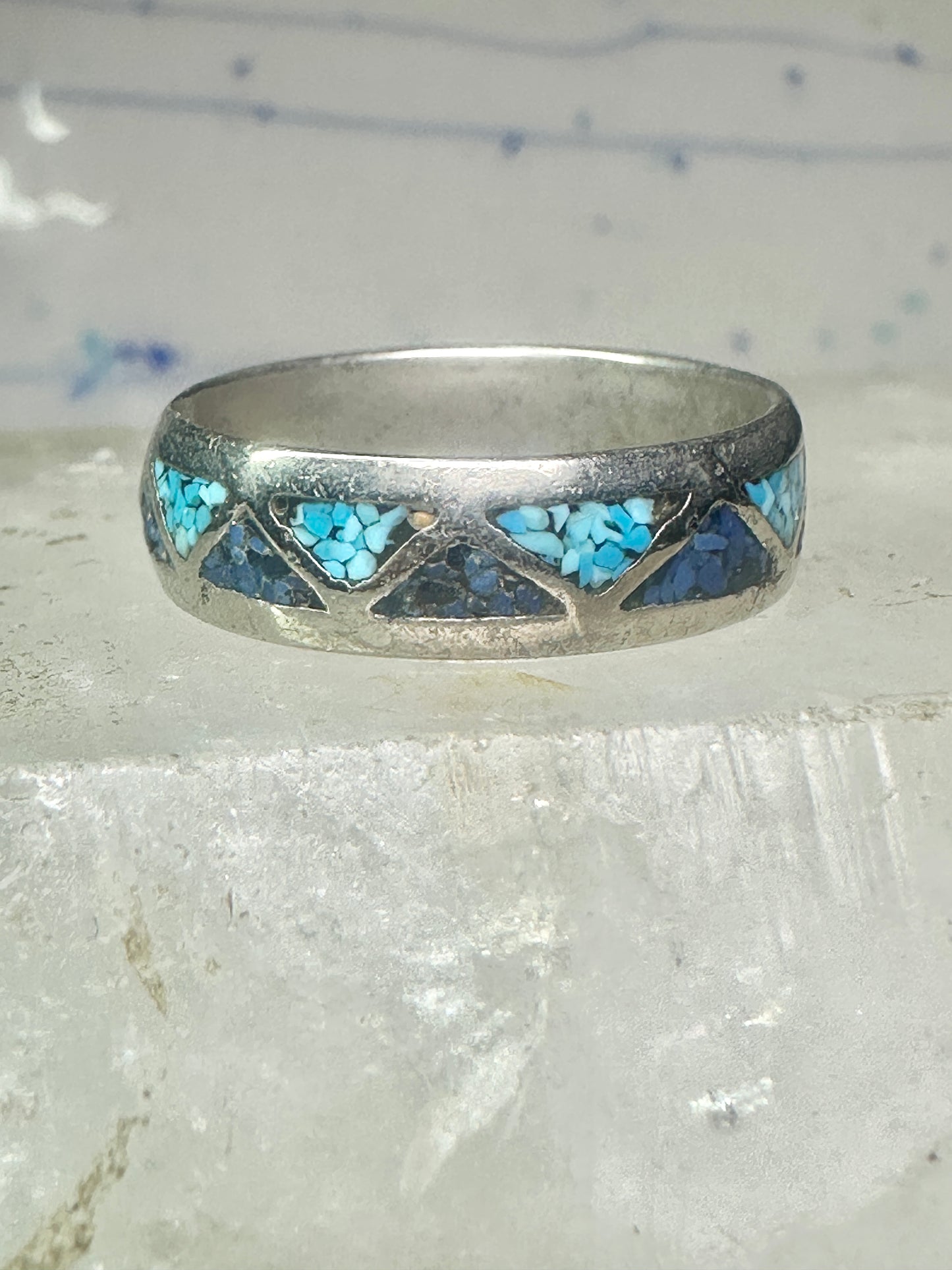 Vintage Zuni ring wedding band&nbsp; turquoise chips blue lapis size 11.2 sterling silver