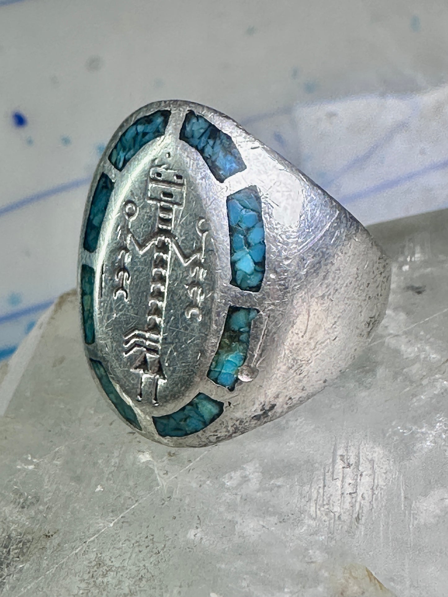 Vintage Kachina ring Turquoise Heavy band size 11 sterling silver women men
