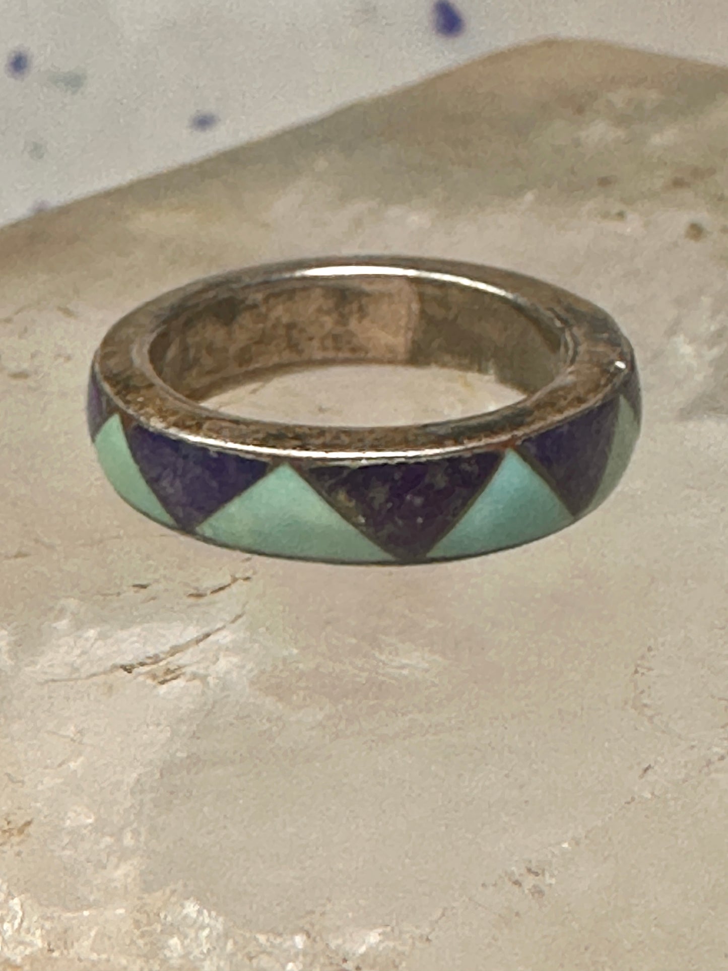 Vintage turquoise lapis ring southwestern wedding band size 5.75 sterling silver women