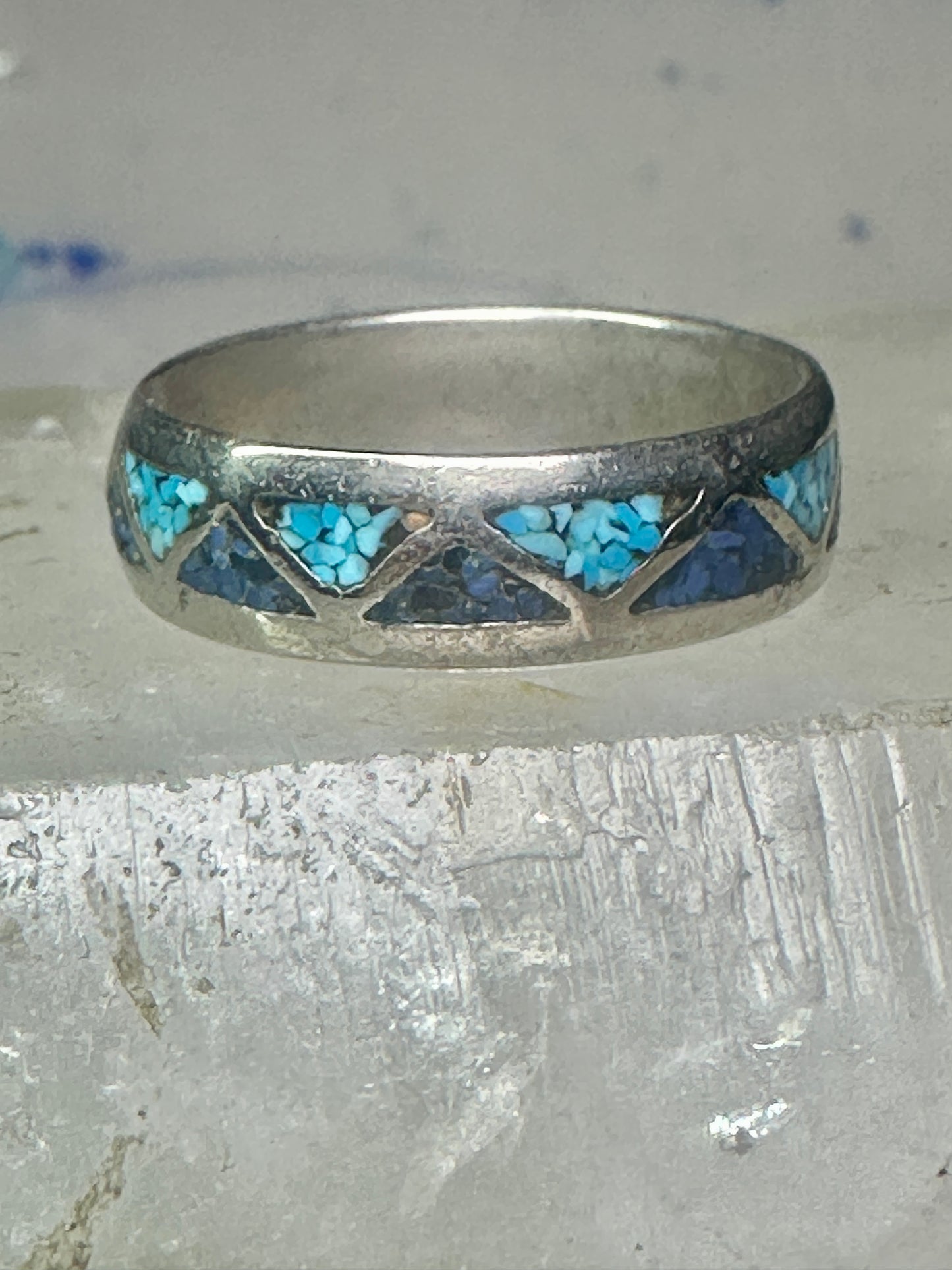 Vintage Zuni ring wedding band&nbsp; turquoise chips blue lapis size 11.2 sterling silver