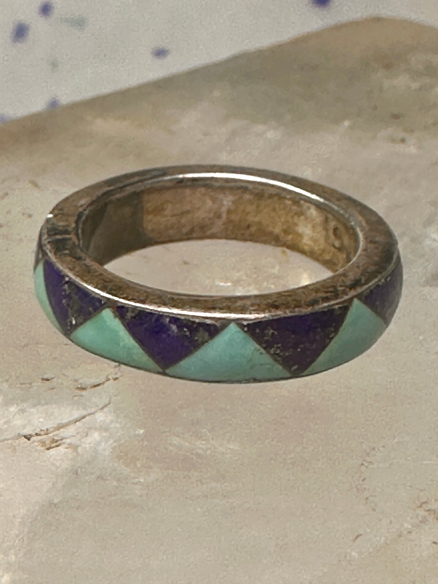 Vintage turquoise lapis ring southwestern wedding band size 5.75 sterling silver women