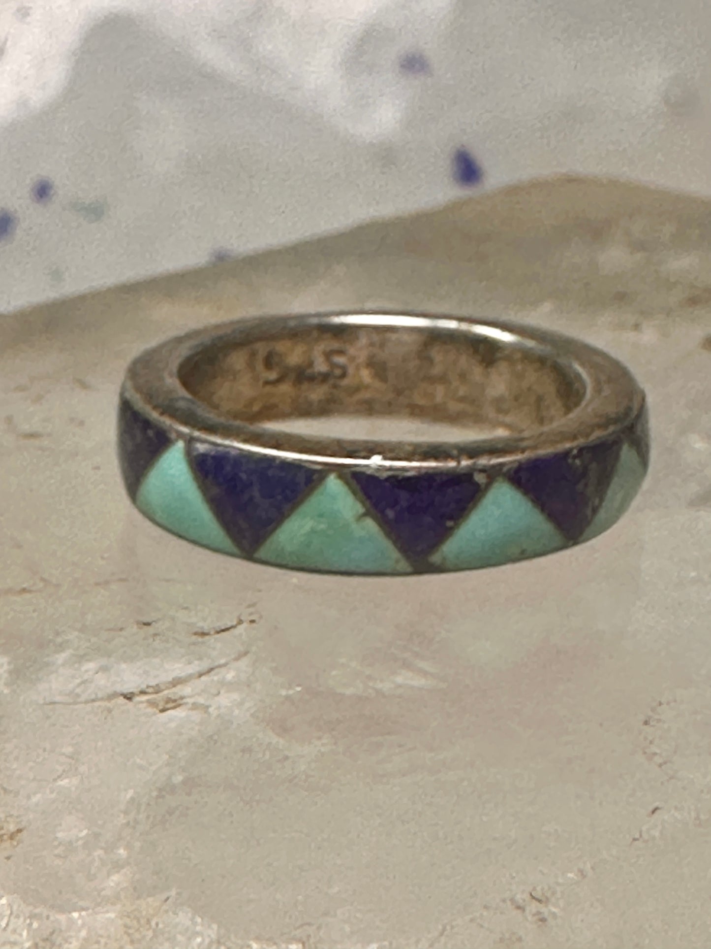 Vintage turquoise lapis ring southwestern wedding band size 5.75 sterling silver women