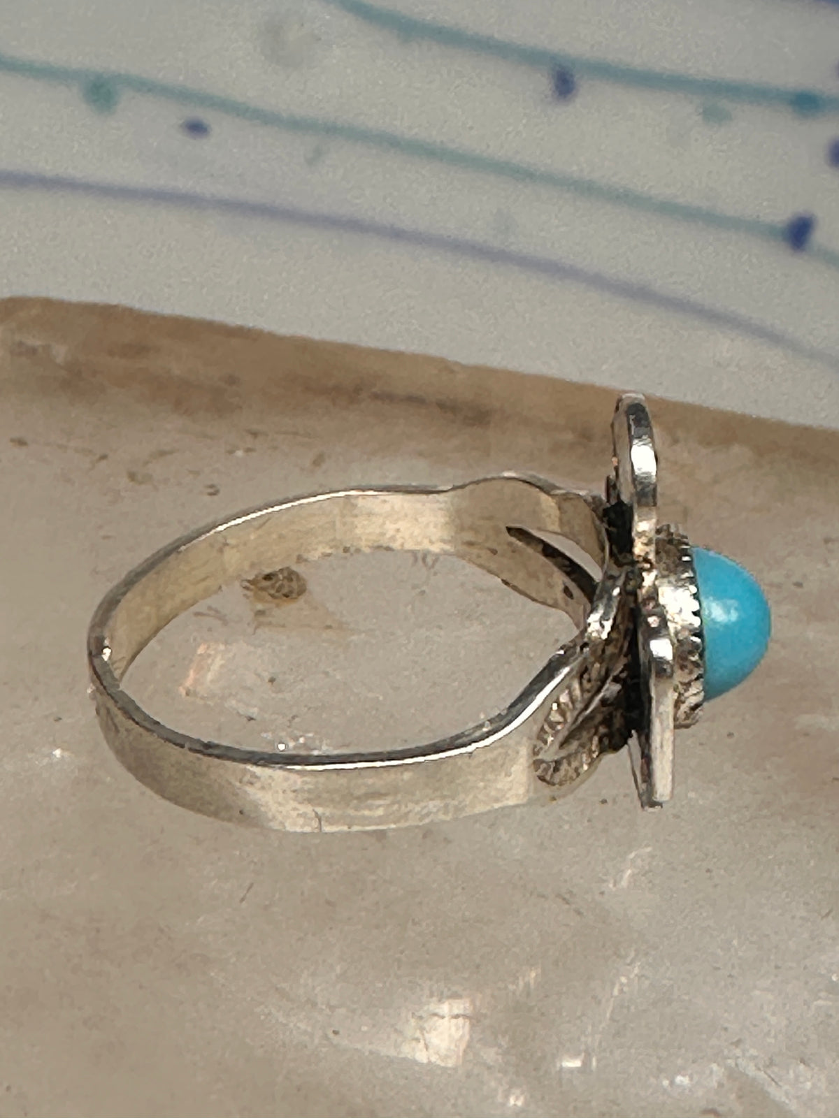 Vintage Sterling Silver Fred Harvey Thunderbird Turquoise Pinky Signet Ring Size 4.75 925