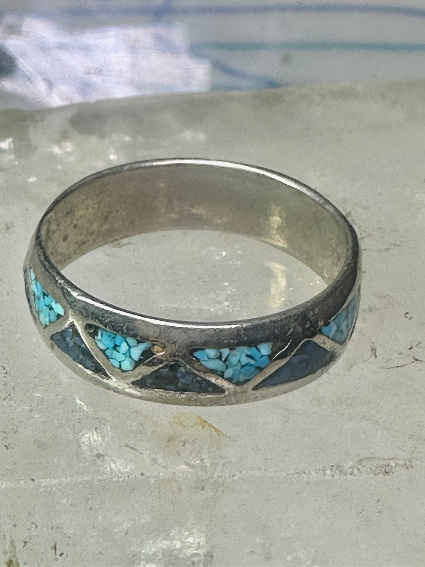 Vintage Zuni ring wedding band&nbsp; turquoise chips blue lapis size 11.2 sterling silver