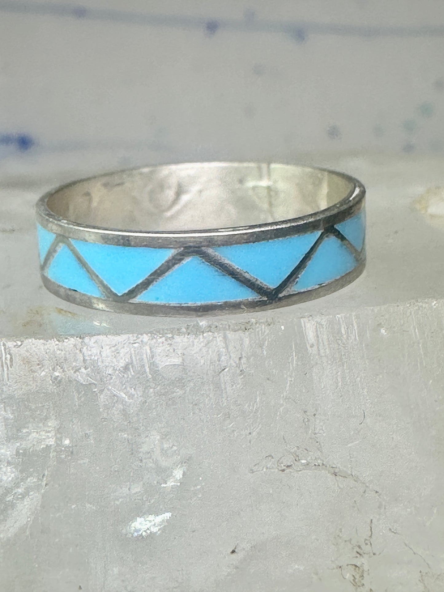 Vintage Zuni ring reconstituted turquoise size 10.25 wedding band sterling silver