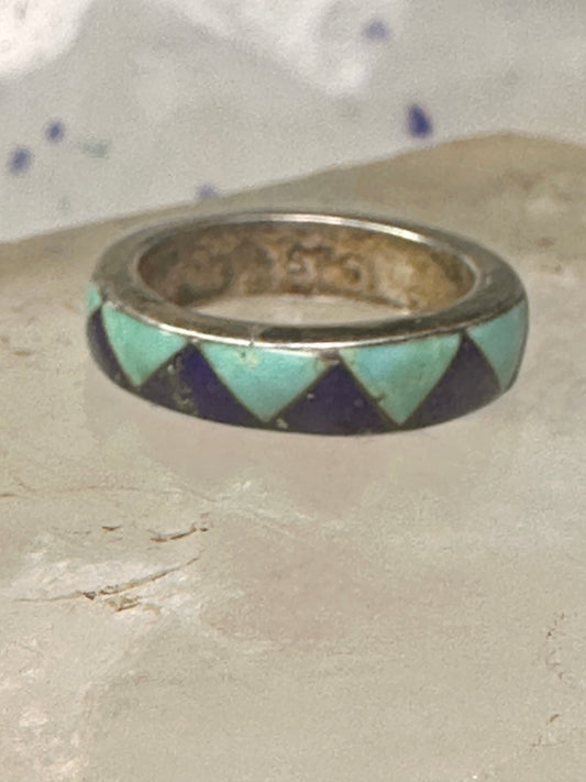 Vintage turquoise lapis ring southwestern wedding band size 5.75 sterling silver women