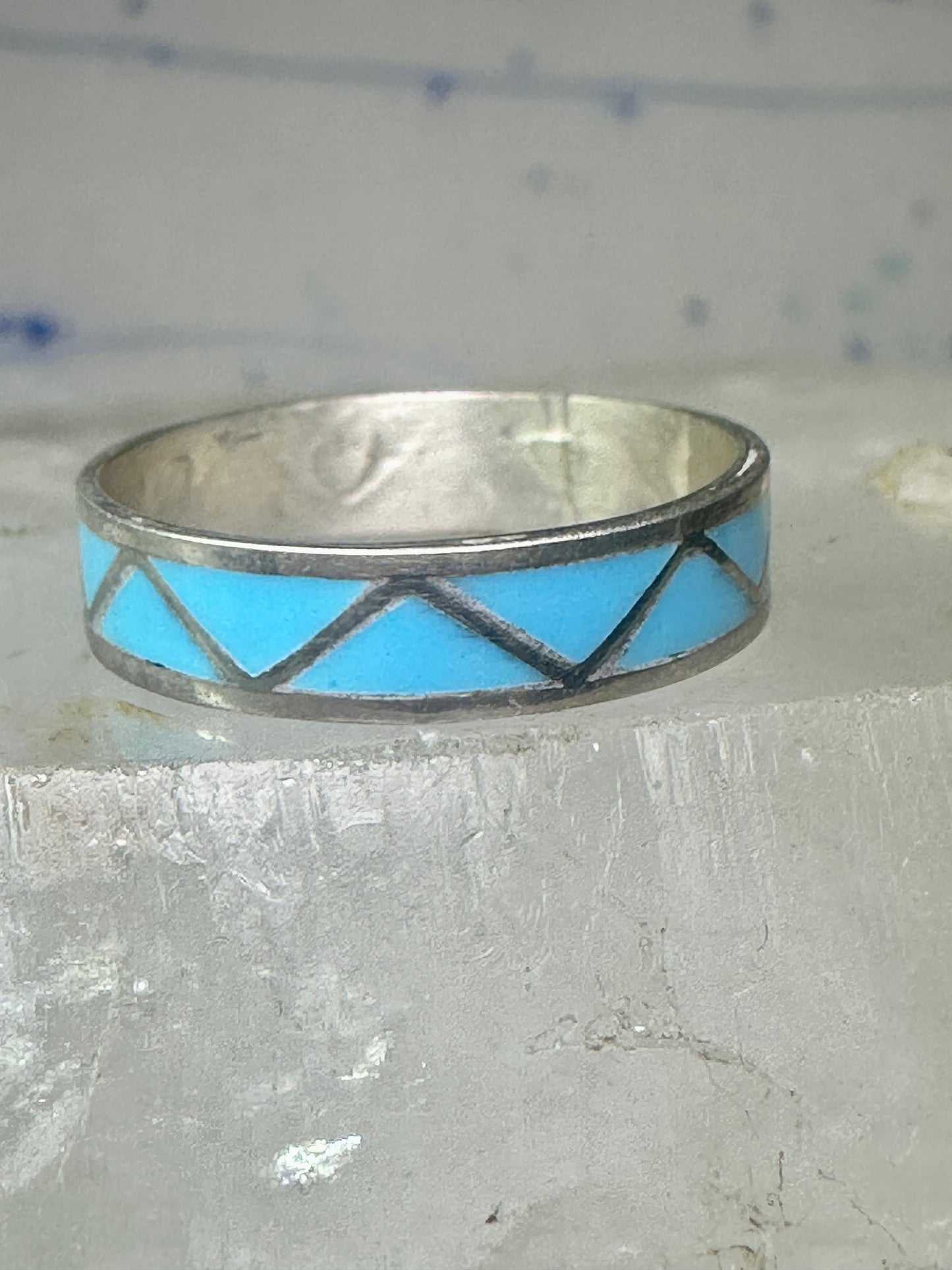 Vintage Zuni ring reconstituted turquoise size 10.25 wedding band sterling silver