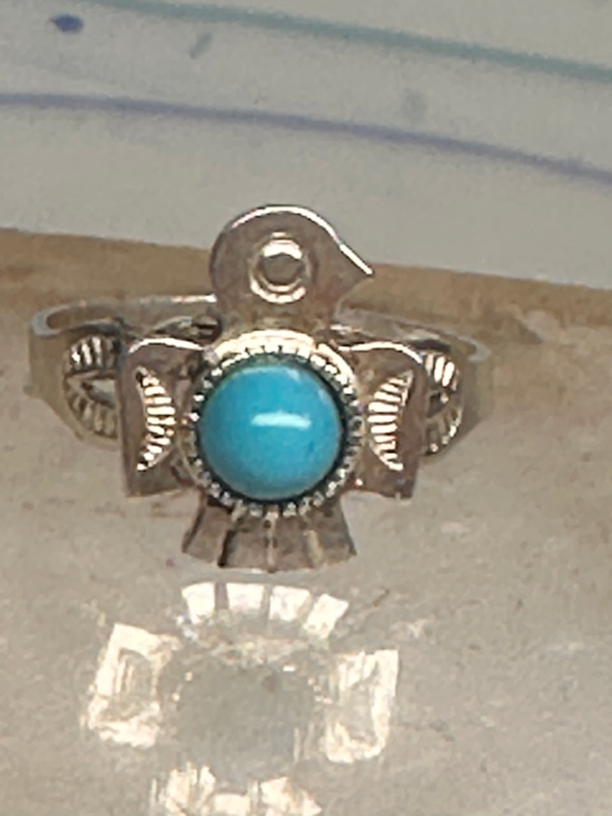 Vintage Sterling Silver Fred Harvey Thunderbird Turquoise Pinky Signet Ring Size 4.75 925