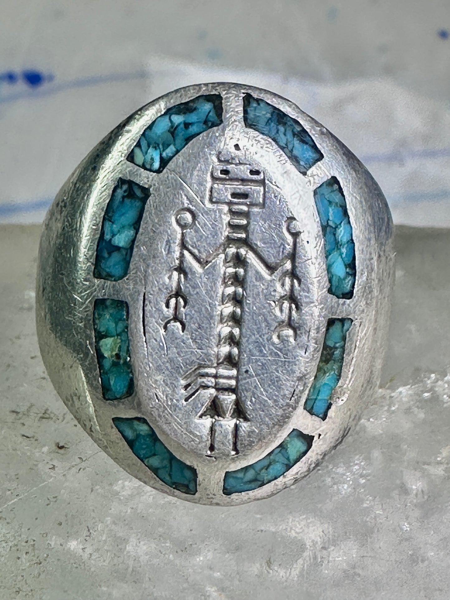 Vintage Kachina ring Turquoise Heavy band size 11 sterling silver women men