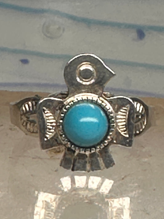 Vintage Sterling Silver Fred Harvey Thunderbird Turquoise Pinky Signet Ring Size 4.75 925