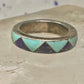 Vintage turquoise lapis ring southwestern wedding band size 5.75 sterling silver women