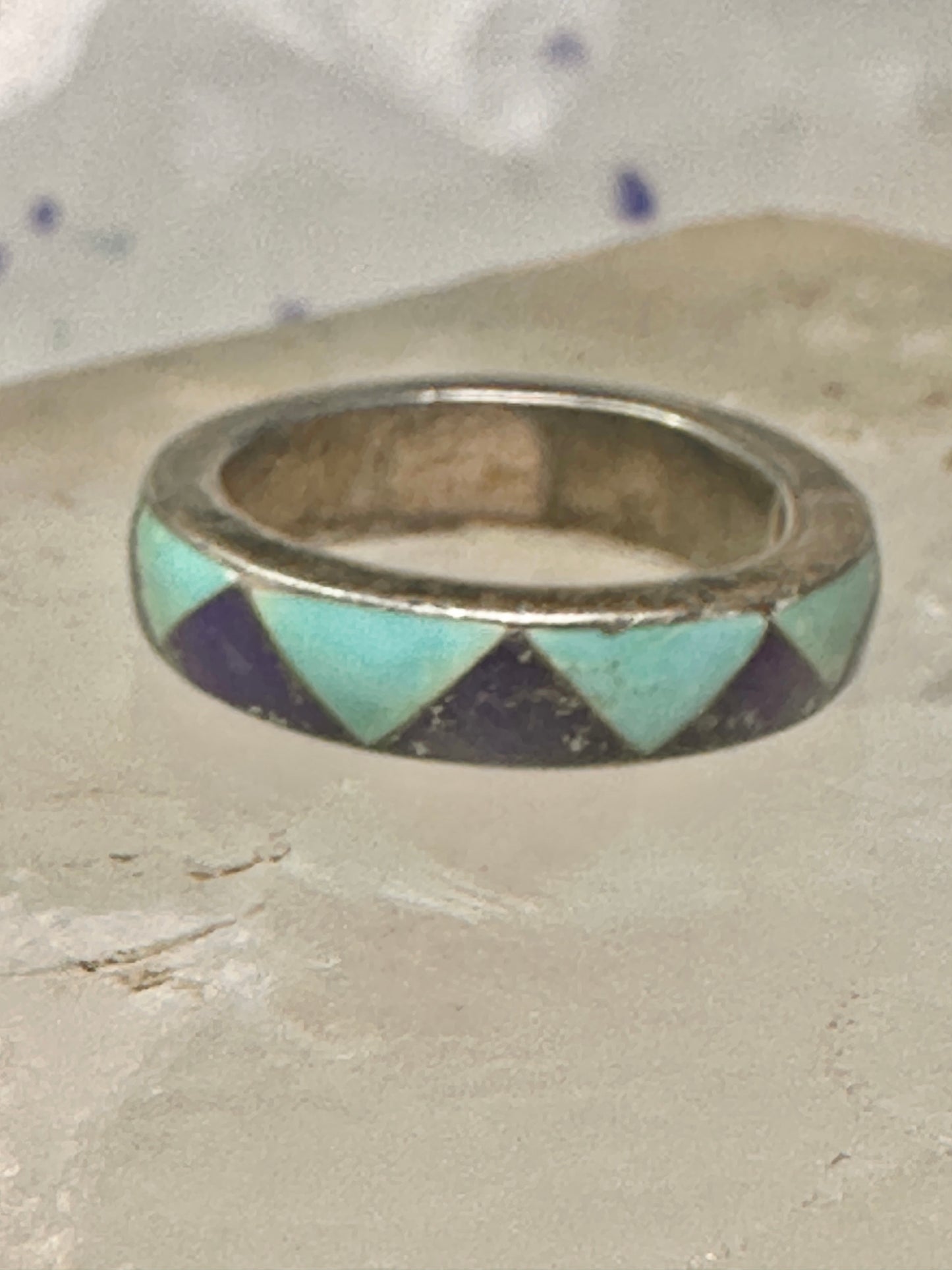 Vintage turquoise lapis ring southwestern wedding band size 5.75 sterling silver women